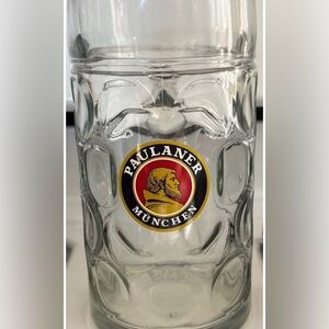 Paulaner Munchen 1 Liter Dimpled Clear Glass Stien Mug